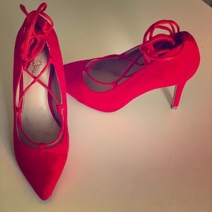 Red Wine Suede Lace-up Heels